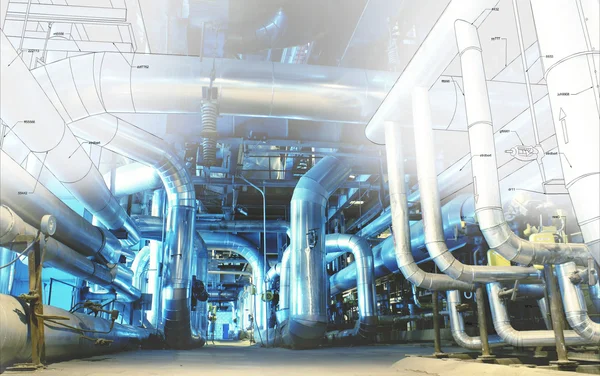 Computer cad design of pipelines for modern industrial power pla — Stock Photo, Image