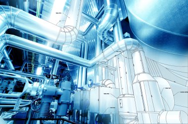 Boru hattların başka şekilli tasarım kroki endüstriyel ekipman fotoğraf ile karışık