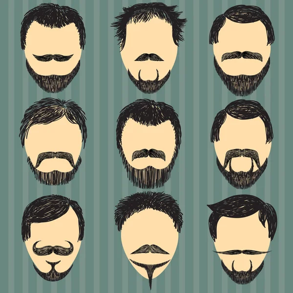 Cheveux, moustache et barbe. Rétro. hipsters . — Image vectorielle