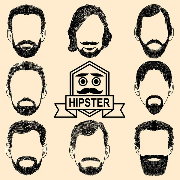 Hår, mustasch och skägg. Retro. Hipsters. — Stock vektor