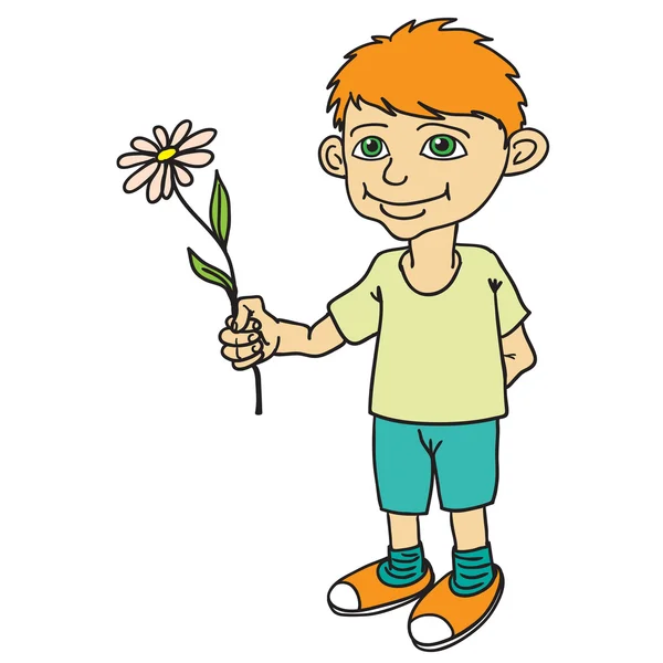 Little boy holding a flower. — Stock Vector