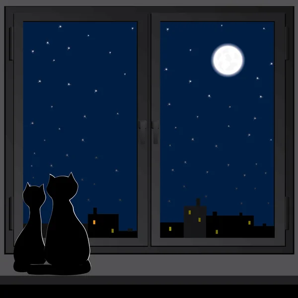 Two cats sitting on a windowsill. — Stock Vector