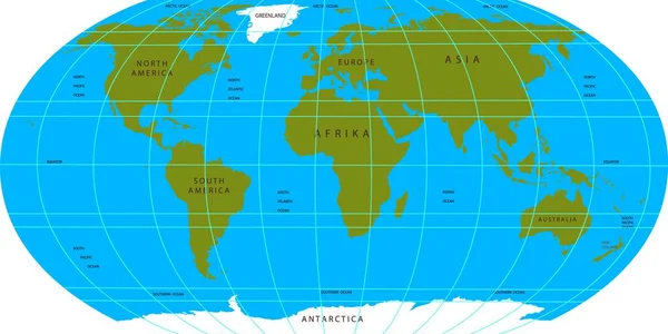 Vektorová mapa světa. Oceány a kontinenty na ploché projekci. — Stockový vektor