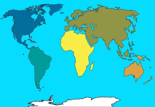 世界のベクトルマップ。平らな投影上の海と大陸. — ストックベクタ