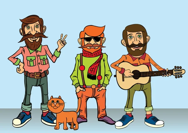 Hipsters hombres con gato — Archivo Imágenes Vectoriales