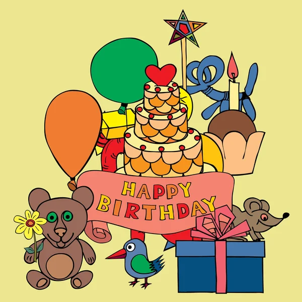 Tarjeta para felicitaciones de cumpleaños . — Vector de stock