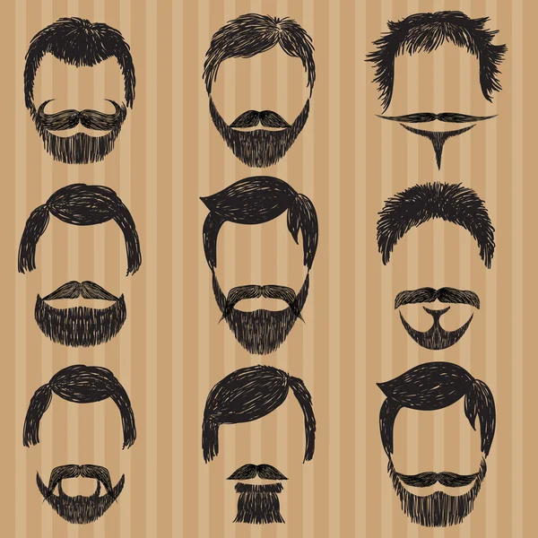 Hair, mustache and beard. Retro. hipsters. — Stock Vector
