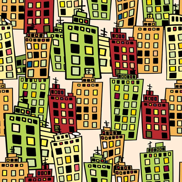 Varrat nélküli textúra a városi lakások. Sűrű épületek. — Stock Vector