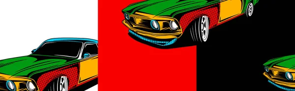 Pop Art Bunte Autos. Handgezeichnete Illustration. Helles Retro-Cover. Autoplakat. Sportwagen. Musikcover — Stockfoto