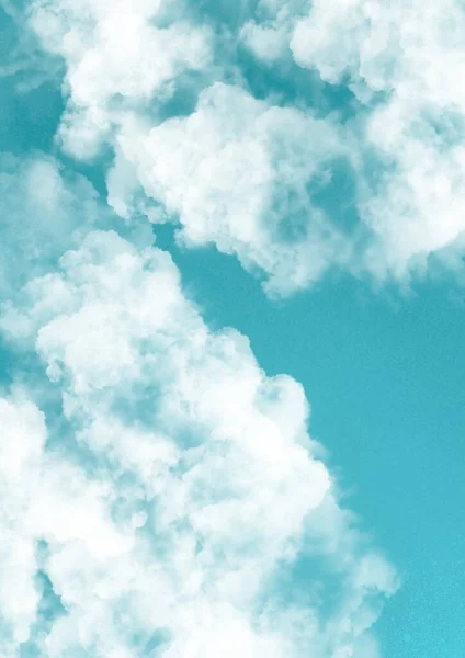 Editable illustration of fluffy white clouds in a blue sky made using a gradient mesh. White clear clouds on a blue background. Cloud background
