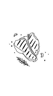 Restoran ikonu tarzı. Restoran ikonu. Otlu balık bifteği.