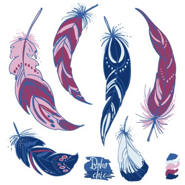 Düş kapanı, süsler, tüyler ve boncuklar. Amerikan yerlilerinin rüya yakalayıcısı, geleneksel sembol. Beyaz arka planda tüyler ve boncuklar. Vektör dekoratif elementler hippi.