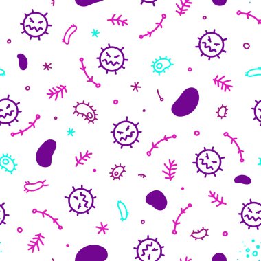 Siyah Coronavirus, bakteri ve virüsler. Mikro evren, mikropların karikatür görüntüleri..