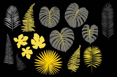 Tropik yapraklar vektör rengi 2021 aydınlatıcı, Nihai Gri. Parlak sarı ve tek renkli