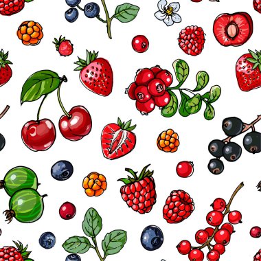 Şablon. Taze yemek. Karpuz, kavun, nar, kayısı, beyaz zemin üzerine çizilmiş hurma. Vektör illüstrasyonu.