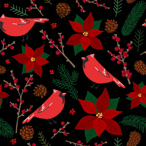 Patrón flores de invierno bayas, ramitas, decoración de Navidad. — Archivo Imágenes Vectoriales