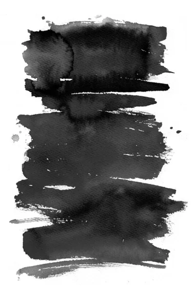白い背景に黒い水彩の汚れ 抽象画 素朴な芸術 インクが飛び散った — ストック写真