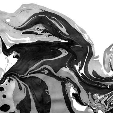 Mermer. Siyah beyaz boya lekeleri. Kağıt üzerindeki bir resmin soyut çizimi. Boşanmalar ve lekeler. Dokular