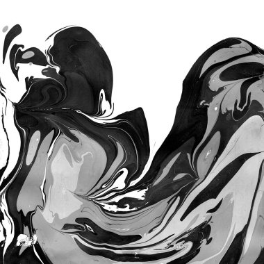 Mermer. Siyah beyaz boya lekeleri. Kağıt üzerindeki bir resmin soyut çizimi. Boşanmalar ve lekeler. Dokular