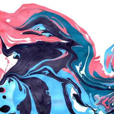 Mermer. Kağıt üzerindeki bir resmin soyut çizimi. Boşanmalar ve lekeler. Pembe, mavi. Gül kuvars, dinginlik dokuları