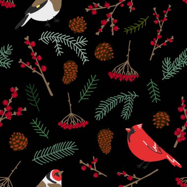 Şablon kış çiçekleri böğürtlen, dal, Noel dekoru dokusu