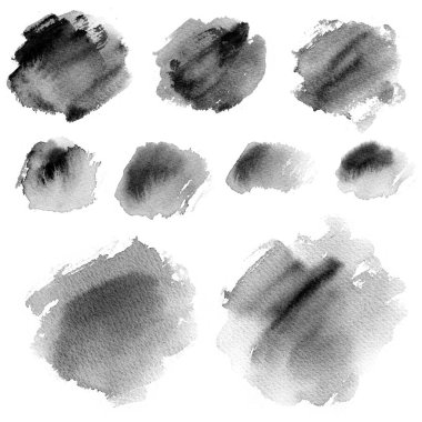 Dokular için suluboya arka plan. Soyut suluboya arka plan. Sprey boya, kağıtta mürekkep lekeleri. Siyah, tek renkli doku.