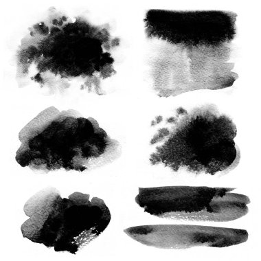Dokular için suluboya arka plan. Soyut suluboya arka plan. Sprey boya, kağıtta mürekkep lekeleri. Siyah, tek renkli doku.