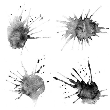 Dokular için suluboya arka plan. Soyut suluboya arka plan. Sprey boya, kağıtta mürekkep lekeleri. Siyah, tek renkli doku.