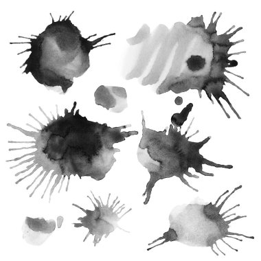 Dokular için suluboya arka plan. Soyut suluboya arka plan. Sprey boya, kağıtta mürekkep lekeleri. Siyah, tek renkli doku.