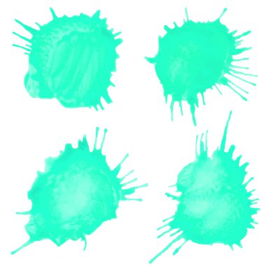 Beyaz arka planda izole edilmiş suluboya damlaları. Vektör çizim dokusu