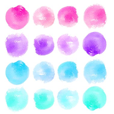 Beyaz arka planda izole edilmiş suluboya damlaları. Vektör illüstrasyonu