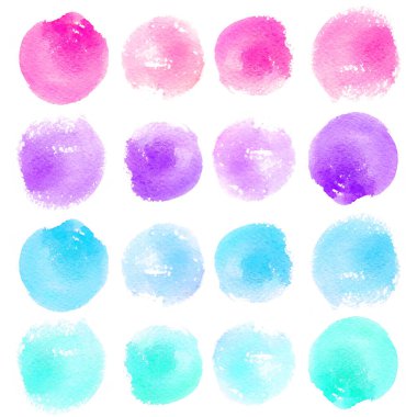 Beyaz arka planda izole edilmiş suluboya damlaları. Vektör illüstrasyonu