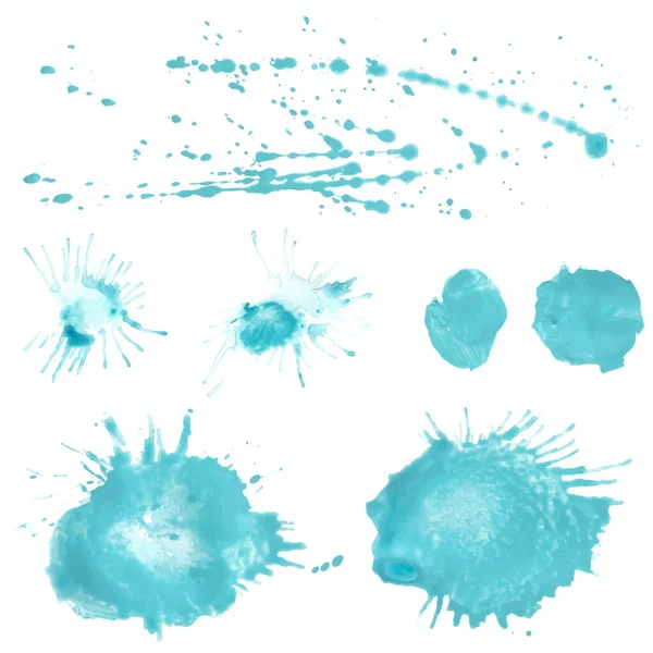 Set von Aquarell-Klecksen, isoliert auf weißem Hintergrund. Vektorillustration — Stockvektor