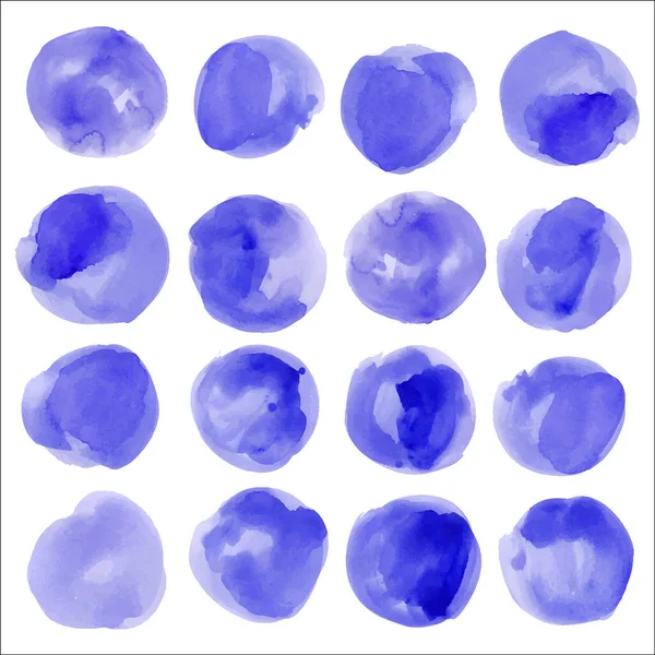 Σύνολο από κηλίδες νερομπογιάς, απομονωμένο σε λευκό φόντο. Εικονογράφηση διανύσματος — Διανυσματικό Αρχείο