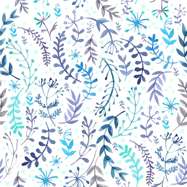 Modèle de fleurs et d'herbes peintes à l'aquarelle sur fond blanc. Feuilles et fleurs vertes sur fond blanc. — Image vectorielle