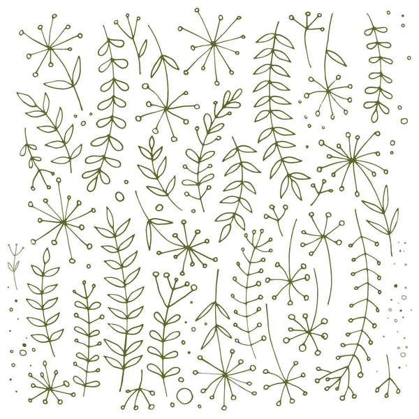 Pattern Flowers Painted Watercolor White Paper Sketch Flowers Herbs Wreath — Vettoriale Stock