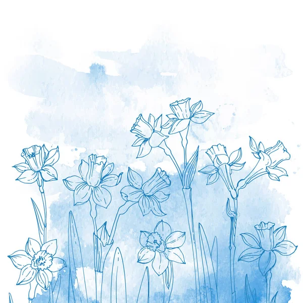 Blumen Und Kräuter Linie Auf Aquarell Hintergrundfarbe — Stockvektor