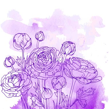 Çiçekler ve bitkiler suluboya arkaplan renginde çizgi oluştururlar