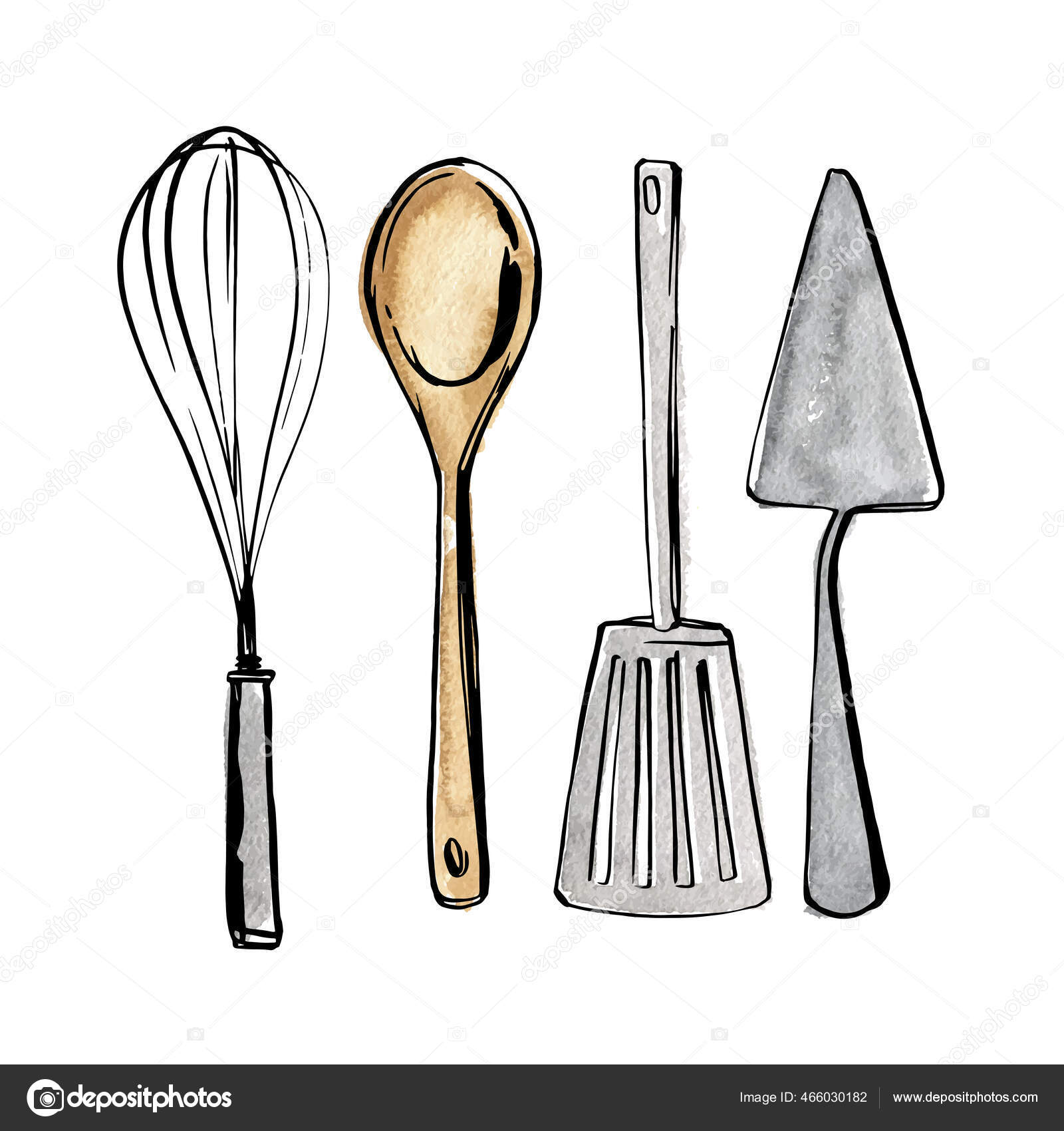 Kitchen Tools Whisk Spoon Spatula Vector Sketch Food Ink White Stock Vector  by ©vaneevais.gmail.com 466030182, image size:1600x1700