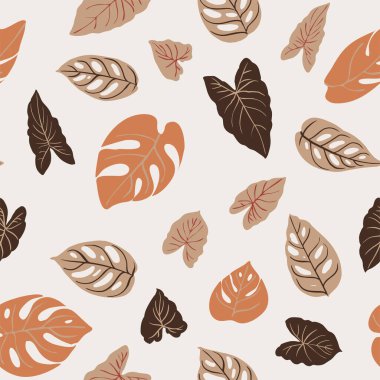 Kalıp tropikleri vektörü modern bırakır. Renkli bej yeşili, moda süsleme terası