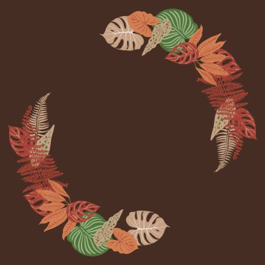 Bej kahverengi tropikal yaprak vektör çerçevesi. Egzotik dekor. Moda dekorasyon rengi