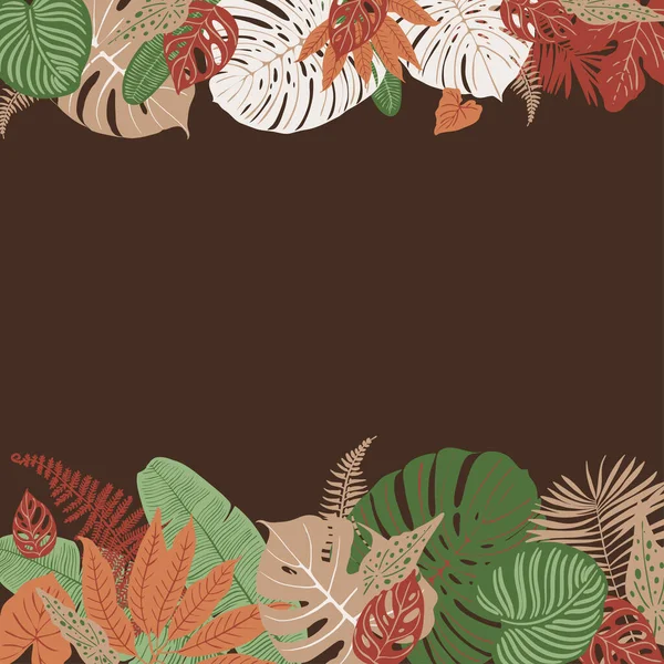 Beige Marrón Verde Tropical Hojas Marco Vectorial Decoración Exótica Color — Archivo Imágenes Vectoriales