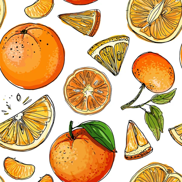 Patrón con cítricos naranja. Dibujo de comida vectorial. Dibujos de comida exótica — Archivo Imágenes Vectoriales