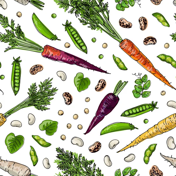 Безшовний візерунок вектор кольору їжі. Овочі, паприка, огірки, оливки — стоковий вектор