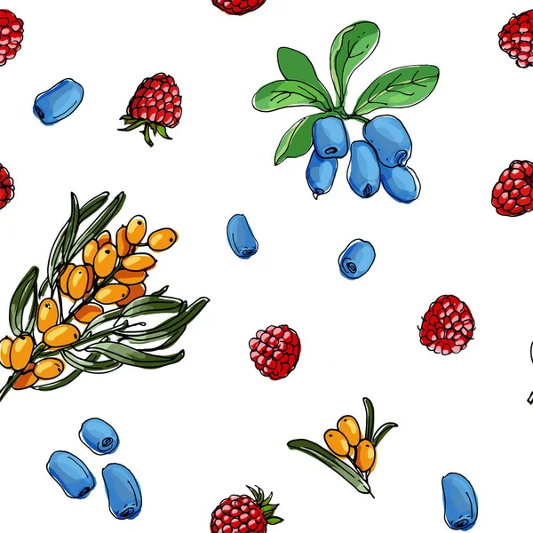 Bezszwowe jagody wzór wektor kolor żywności. Truskawki, truskawki — Wektor stockowy