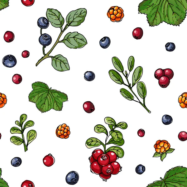 Seampless bayas patrón vector de color de alimentos. Fresa silvestre, fresa silvestre — Archivo Imágenes Vectoriales