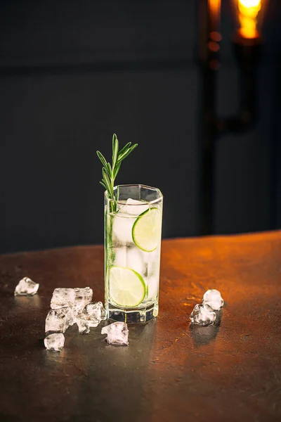 Cóctel de gin tonic fresco con romero y lima — Foto de Stock