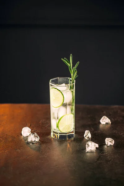 Cóctel de gin tonic fresco con romero y lima — Foto de Stock