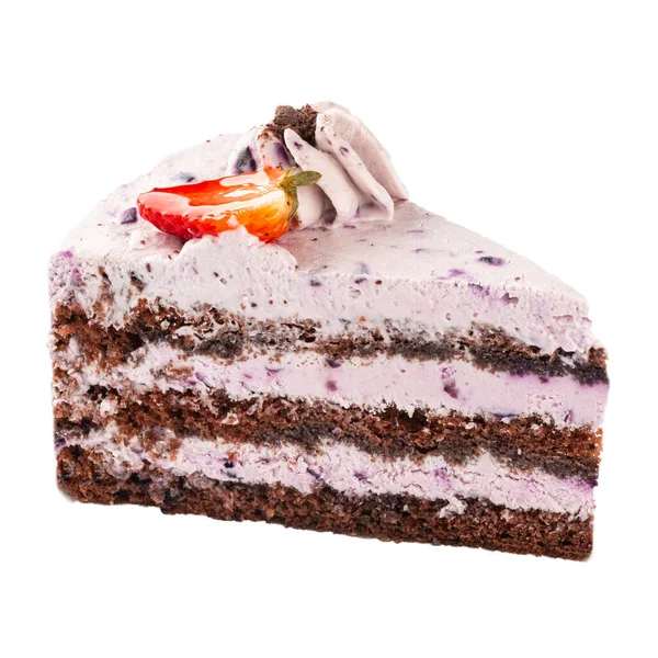 Fatia isolada de bolo de amora com creme — Fotografia de Stock