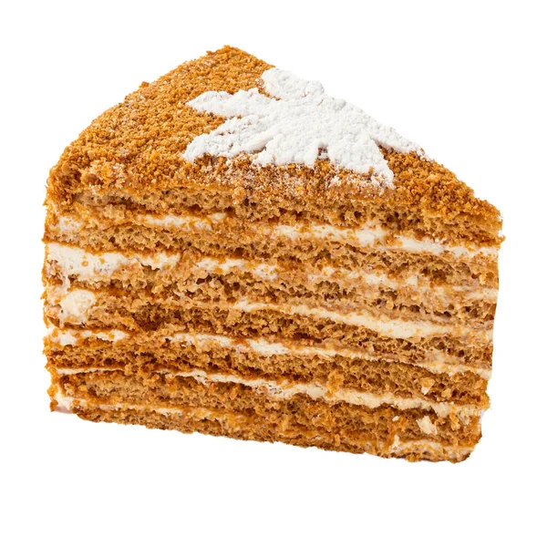 Fatia isolada de bolo de mel com creme — Fotografia de Stock